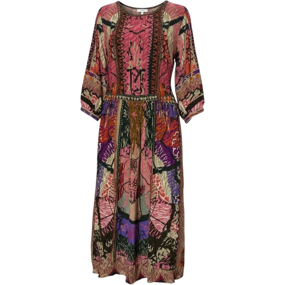 Siddhartha Bansal Mixed Print Boho Midi Dress Pink Orange Green Large